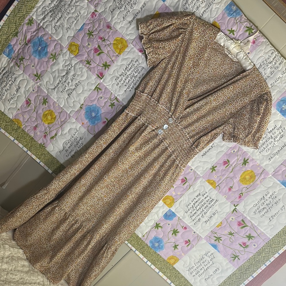 Indulge in Style Floral Brown/cream/pink Midi/maxi Dress Sz M